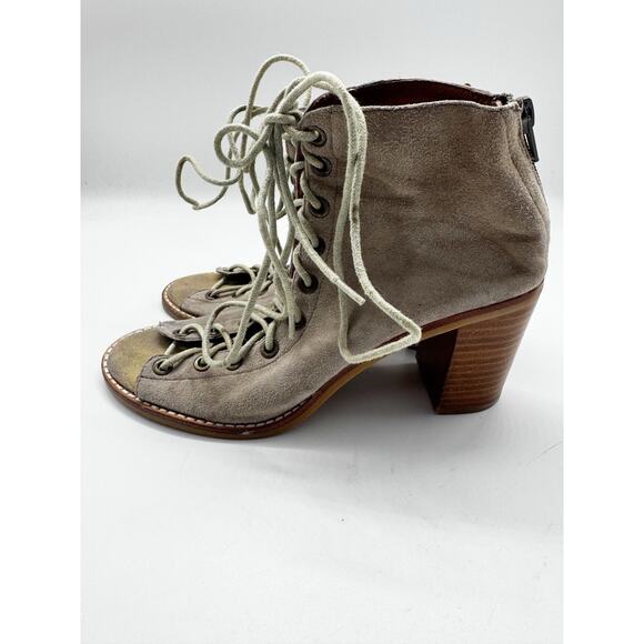Jeffrey Campbell Light Brown Cors Suede Lace Up Sandals Block Heel Sz 7 Grunge - Picture 2 of 11